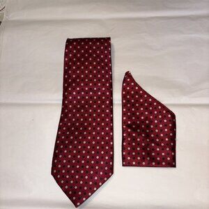 Mens Tie A. Santoni Collection with Pocket Hankie Red Polka Dots